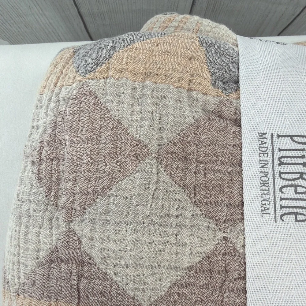 PiuBelle Queen Coverlet Diamond Peach Brown Gray Boho Earthy 100% Cotton